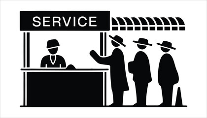 Customer Service Icon. Queue at Information Desk Vector.