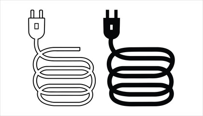 Coiled Power Cord Icon. Electrical Cable Vector Illustration.