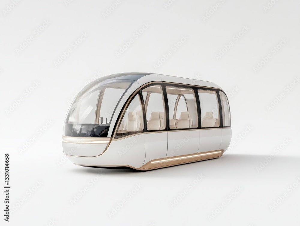 Poster autonomous capsule shaped public transit vehicle with a transparent canopy and modern compact design