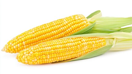 Fresh yellow corn cobs isolated on white background healthy organic food concept emphasizing farm to table freshness natural nutrition and vibrant culinary aesthetics
