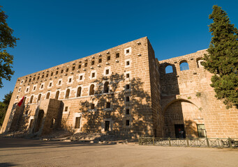 Fototapeta premium Exterior view of the Roman Theatre in the ancient city of Aspendos. Antalya city, Turkey country