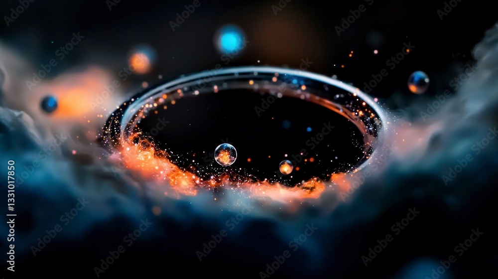 Poster futuristic quantum computing glowing orbs swirling particles abstract technology backgr