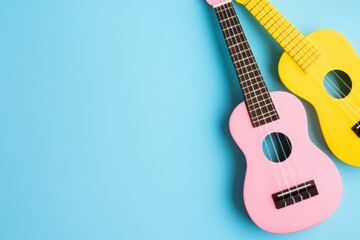 Obraz premium Pastel Pink and Yellow Ukuleles on Light Blue Background