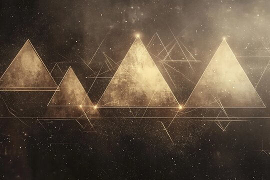 Abstract gold pyramids in a cosmic background