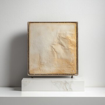 Fototapeta Abstract textured artwork on a minimalist display stand.