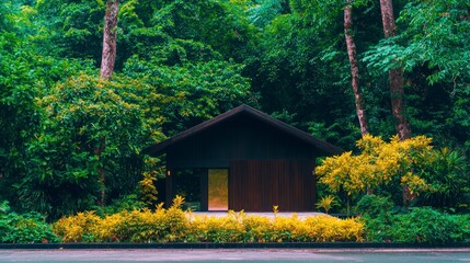 Modern Dark Wood Cabin in Lush Tropical Rainforest