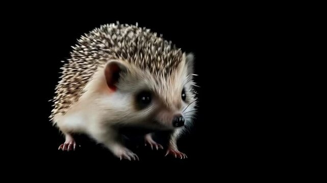 The hedgehog stood out against the black background, its spines glistening softly in the light.