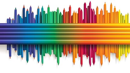 Obraz premium Colored pencils form rainbow wave art background, illustrating creativity, design, and education visuals