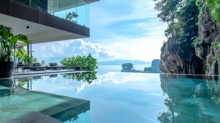 Fototapeta premium Luxury Infinity Pool Villa Cliffside Ocean View Tropical Getaway
