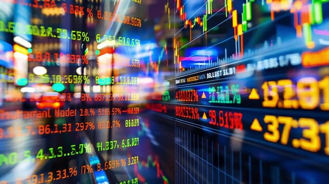 Vibrant Display of Stock Market Data Colorful Graphs and Numbers Reflecting Financial Trends, Market Fluctuations, and Dynamic Nature of Trading and Investment in Fast Paced Global Finance Environment