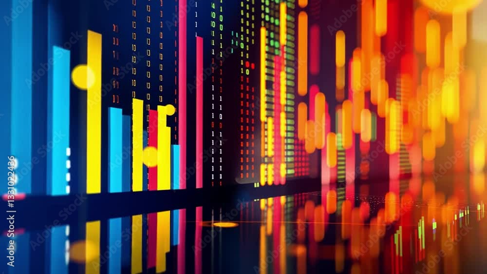 Poster colorful digital data visualization abstract bar and line graphs with vibrant charts for financial a