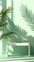 Fototapeta premium Elegant green shadow play minimalist indoor space photography bright environment close-up modern aesthetics