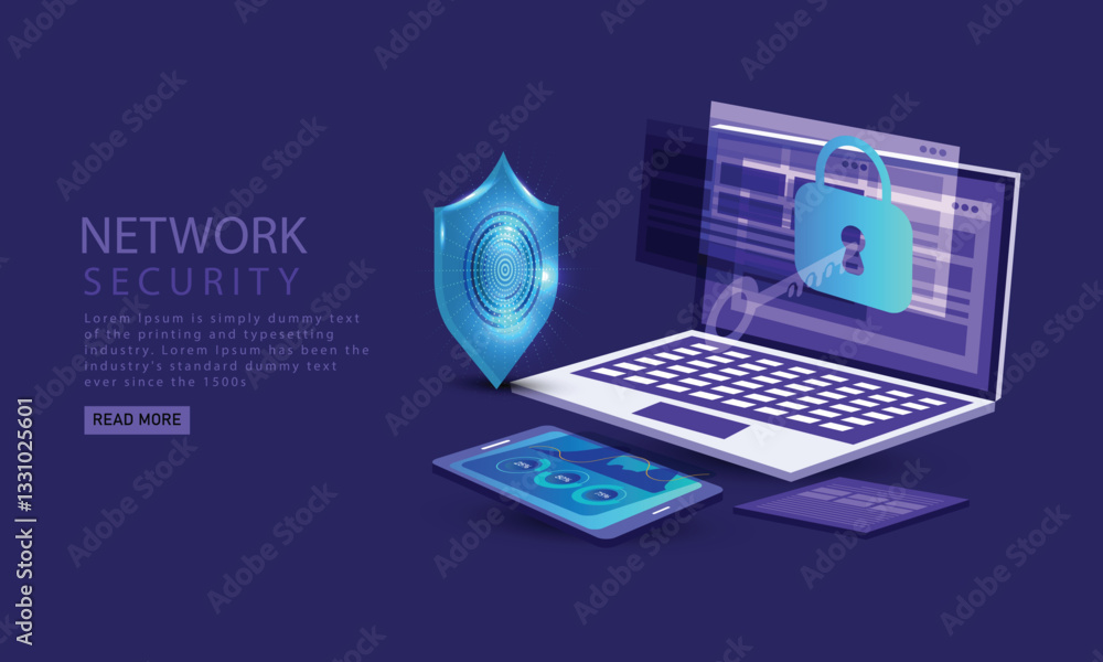 Poster isometric protection network security and safe your data concept
