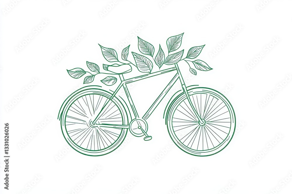 Poster a one-line drawing of a bicycle with leaves growing. simple and minimalistic line art showcasing a b
