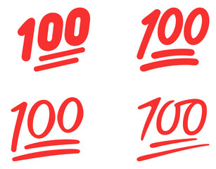 Set of hundred points symbols. One hundred vector icon. Hundred-point emoji. hundred, 100-point, vector, icon, symbols.