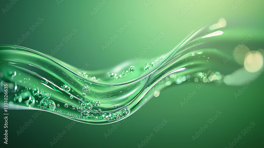 Poster flowing green liquid waves abstract science visuals dynamic close-up ethereal environment artistic p