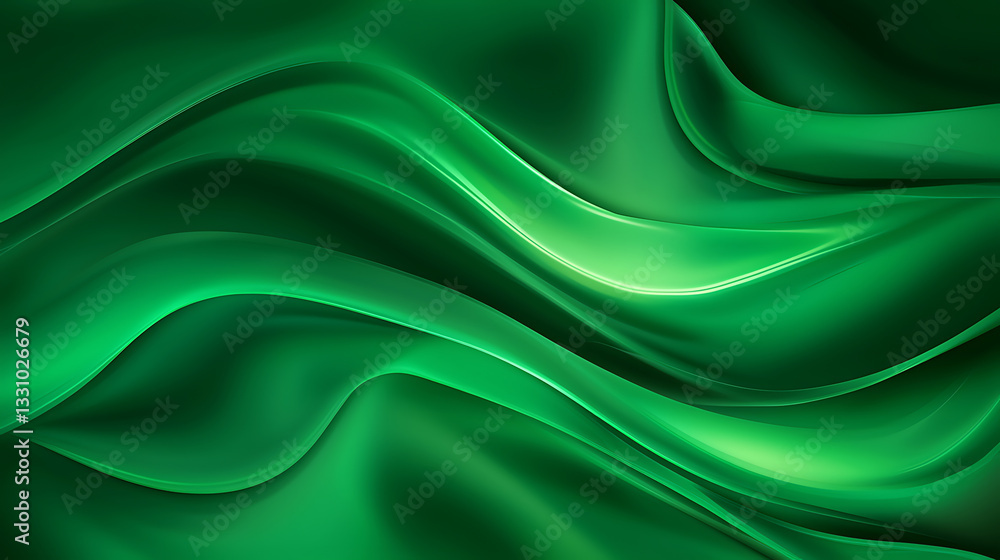 Poster waves of green fabric flowing abstract textile art studio setting close-up view modern design concep