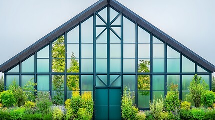 Fototapeta premium Modern Greenhouse Architecture: Daytime Exterior View of a Green Oasis AI Generated