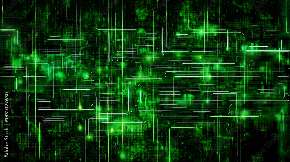 Poster exploring digital networks virtual space high-tech graphics futuristic environment dynamic perspecti