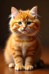 Red cat with yellow eyes on white and black background looking cute and curious