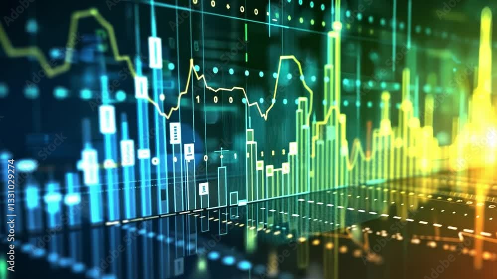 Aufkleber vibrant digital display of financial data and stock market trends featuring colorful graphs and char