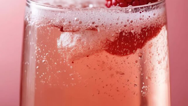 Sparkling Raspberry Cocktail: A close-up captures the effervescence of a sparkling raspberry cocktail, a refreshing and enticing beverage, perfect for a celebratory toast.