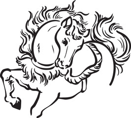 年賀　年賀状　2026　令和八年　午年　馬年　馬　うま年　墨絵　水墨画　版画　日本画　イラスト素材
