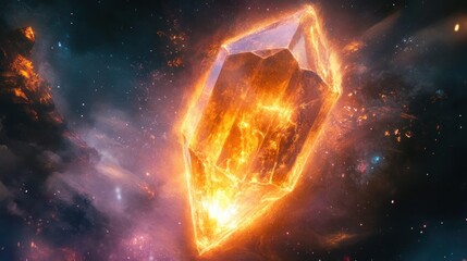 Fiery crystal gem in cosmic nebula