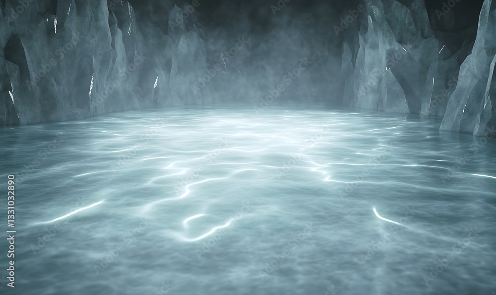 Aufkleber misty water surface in a dark cave, creating a tranquil and mysterious atmosphere.