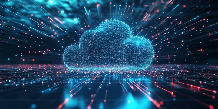 A digital cloud with fast-moving data particles, symbolizing real-time processing - Powered by Adobe