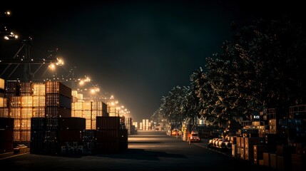 Obraz premium Night Cargo Port Shipping Containers Global Trade Logistics