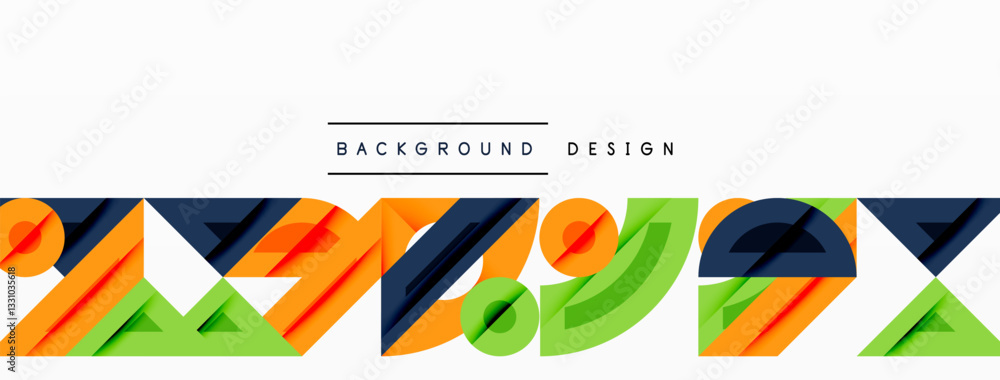 Poster Abstract geometric background with shapes, featuring circular and rounded elements. Bold contrast, smooth gradients, dynamic composition, futuristic style