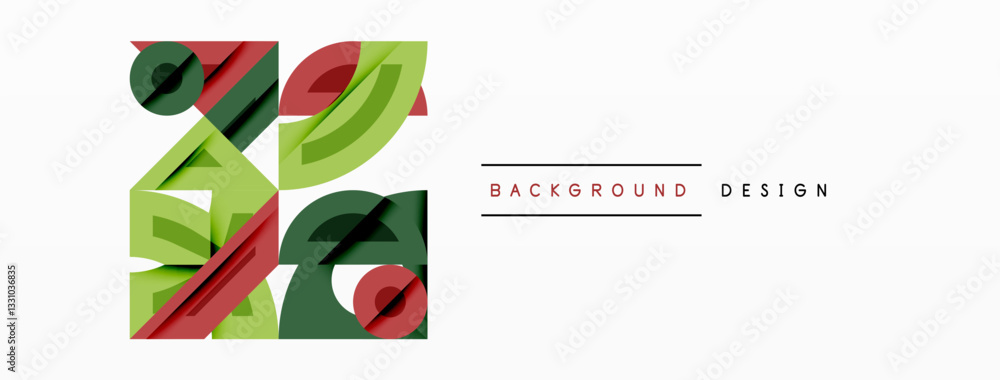 Fototapete Abstract geometric background with shapes, featuring circular and rounded elements. Bold contrast, smooth gradients, dynamic composition, futuristic style
