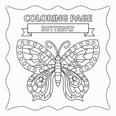 Butterfly outline coloring page for kids vector art illustrations. International Children's Book Day