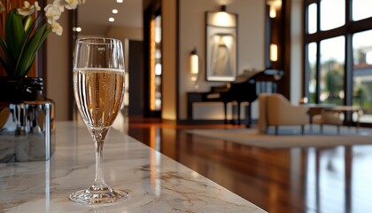 Indulge in a luxurious spa experience, enhanced by the soft melodies of piano music in the background Savor the effervescence of champagne as you recline on plush marble surfaces Immerse yourself in