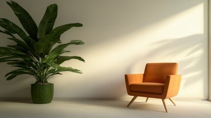 Minimalist Room Decor  Orange Chair  Plant  Sunlight