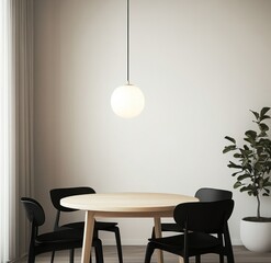Modern pendant light over dining table in minimalist room