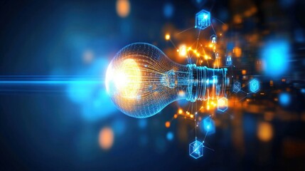 Dynamic light bulb concept digital environment graphic illustration futuristic visuals close-up view innovation theme