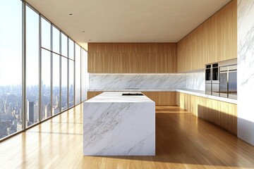 Modern penthouse kitchen with city view (1)