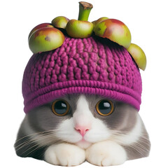 Cat Cosplaying with a Mangosteen Hat