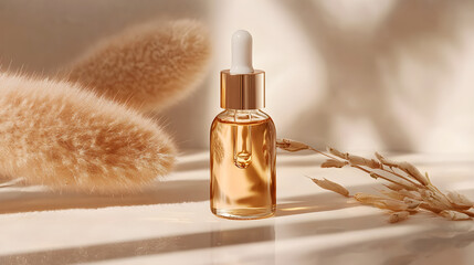 Fototapeta premium Essential Oil Droplet's Graceful Descent onto Skin for Holistic Healing Serenity