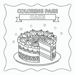 cake outline coloring page for kids vector art illustrations. International Children's Book Day.