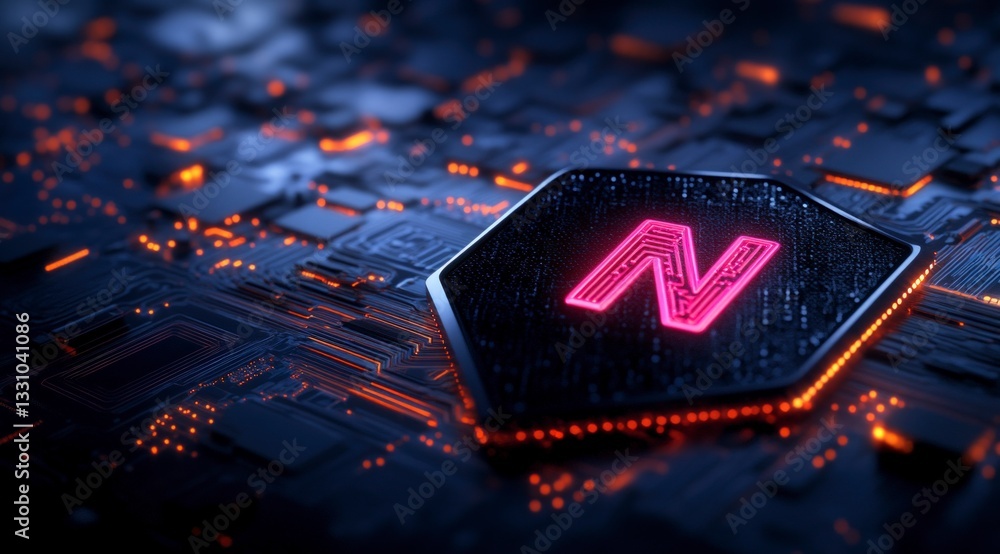 Poster abstract neon n on circuit board tech security digital innovation