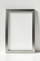 Modern Brushed Metal Picture Frame Mockup Elegant Silver Border Empty Template Clean Minimalist Design Studio Photo Realistic Image High Resolution   