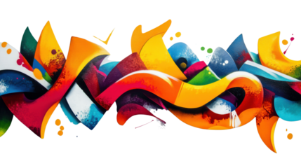 Colorful abstract graffiti art exploding with vibrancy on transparent background