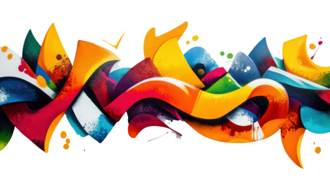 Colorful abstract graffiti art exploding with vibrancy on transparent background