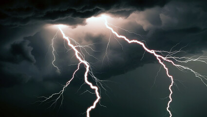 Dark clouds and lightning in the night sky. Seasonal thunderstorms and lightning
