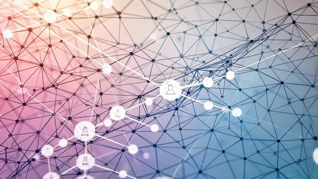  Complex network of interconnected nodes and lines with a soft bokeh effect in the background