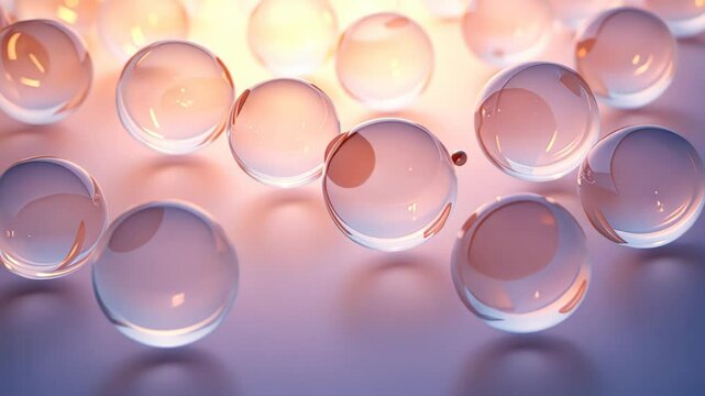  Close-up of delicate glass bubbles with a soft glow and a blurred background
