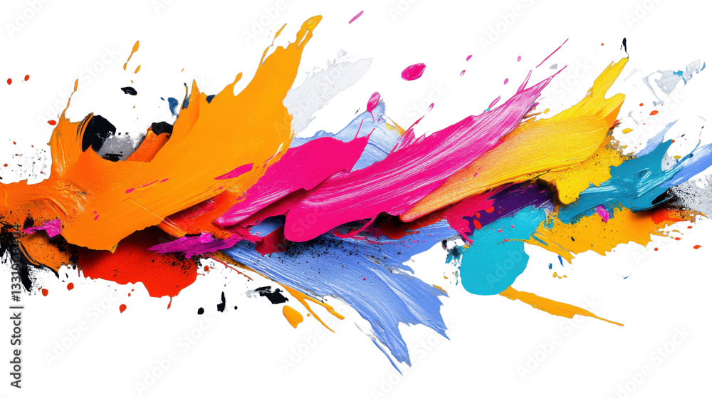 Poster colorful paint strokes creating abstract design on transparent background